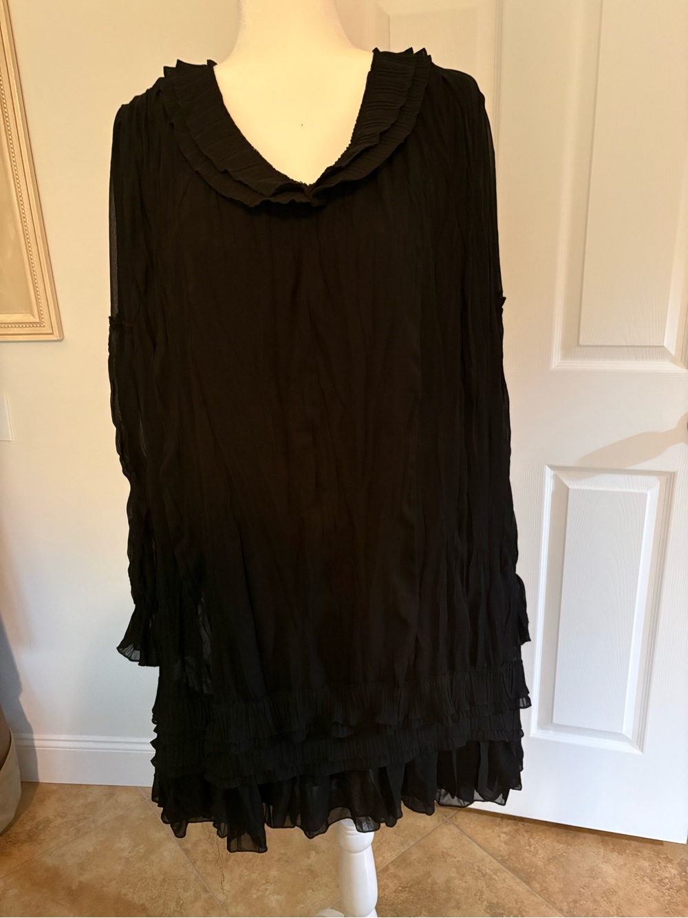 Elegant Black Pleated Ruffle Dress